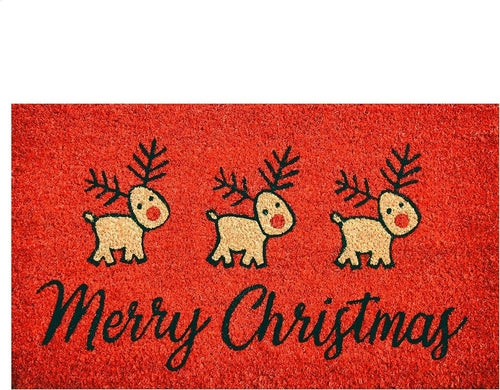 24" X 36" Red and Black Coir Reindeer Merry Christmas Outdoor
